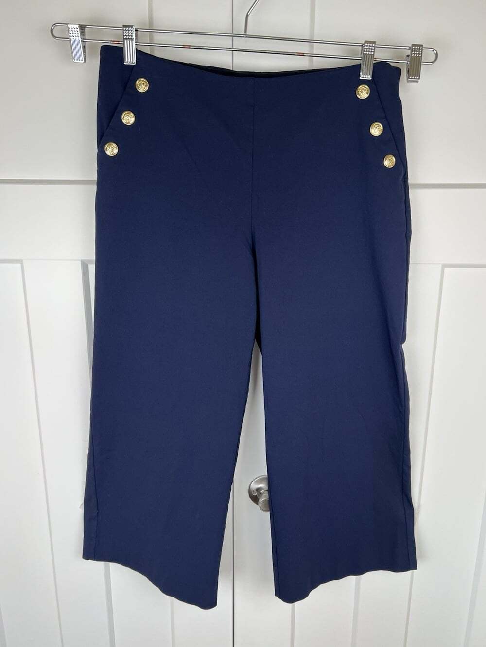 Chico’s 2.5 US 14 Navy Sailor Crop Wide Leg Pants Gold Buttons Pull On